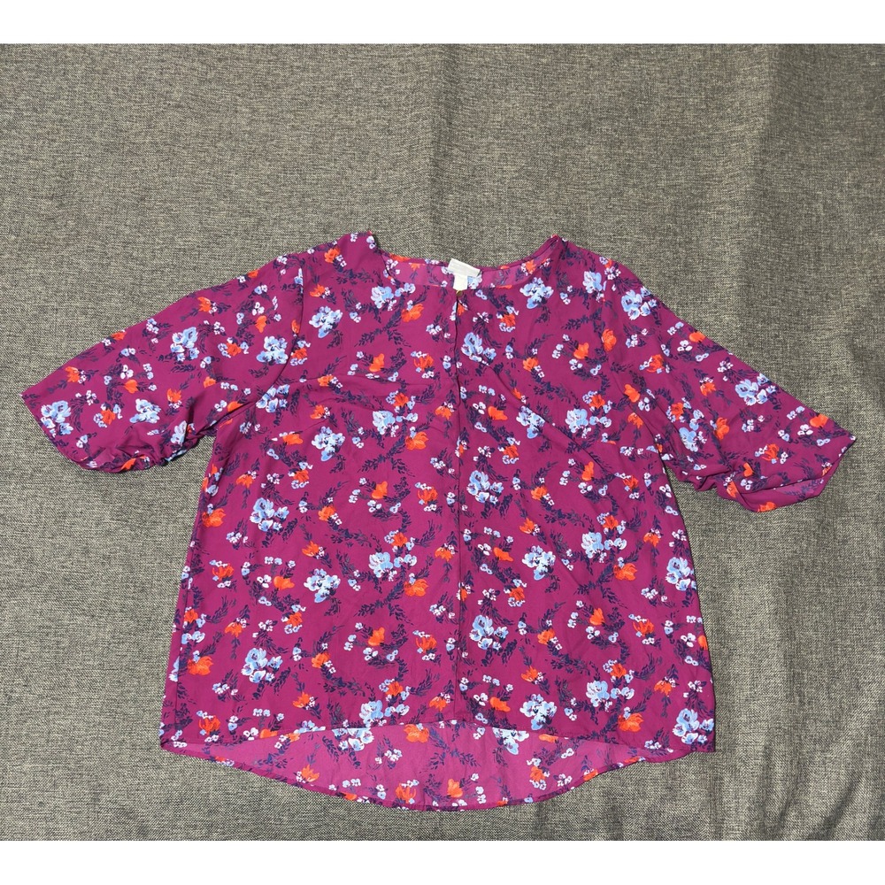 Ava & Viv Women's 2X Blouse Floral Purple Hi-Low Short Sleeve